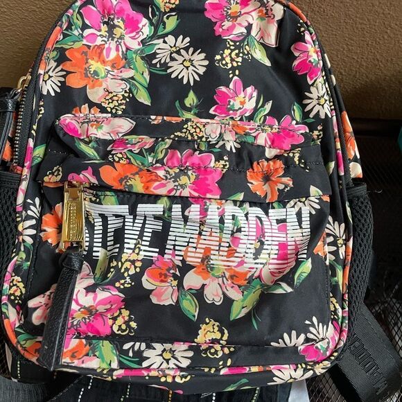 Steve Madden Black Orange and Pink Floral Print Backpack 9x10 - Picture 2 of 16
